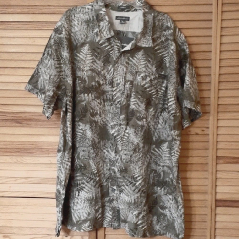 EDDIE BAUER Mens Green Leaf Print Classic Fit Shirt 3XL NWT $55